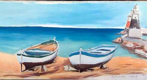 11 Barche-di-legno-con-fari-1993-olio-su-tela-80-x-40-cm