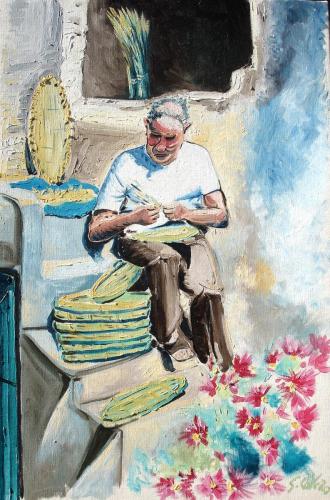 40 Cestaio-2003-olio-su-tela-40-x-70-cm